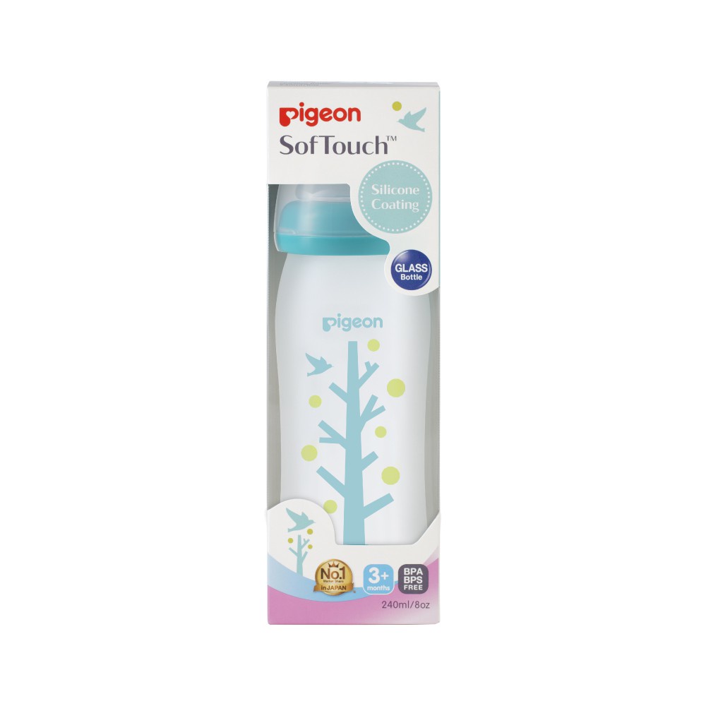 Bình Sữa Thủy Tinh Bọc Silicon Cao Cấp PIGEON Siêu Nhẹ An Toàn Cho Bé Dung Tích 160ml 240ml