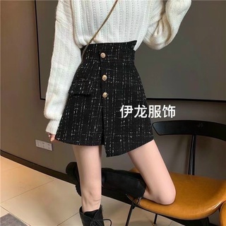 Hv -Chân váy dạ vạt lệch khuy ngọc cót lót quần