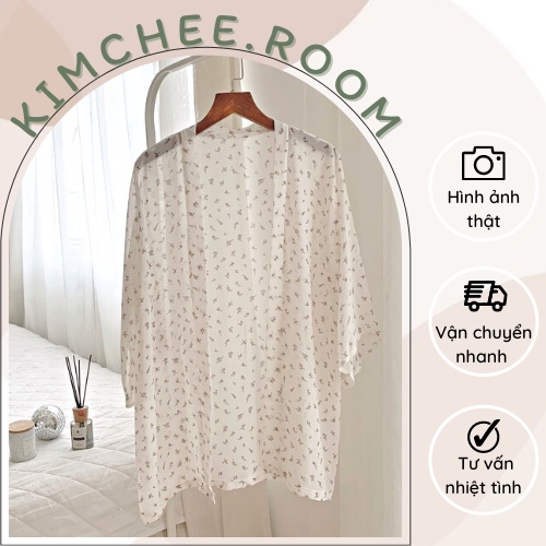 Áo khoác kimono đi biển voan hoa nhí
