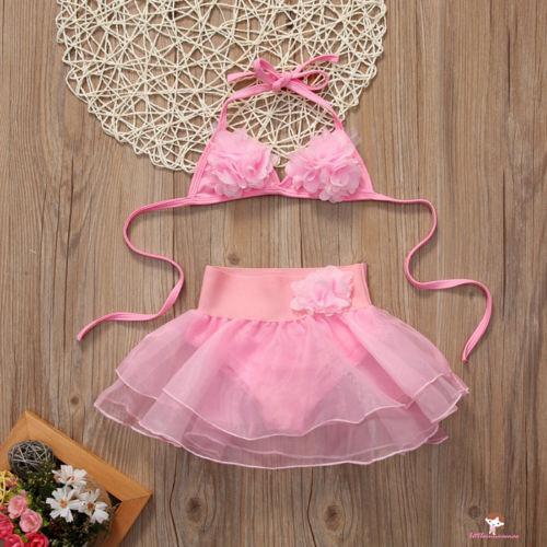 Bộ Bikini Hai Mảnh Màu Hồng Dễ Thương Cho Bé Gái 1-6 Tuổi