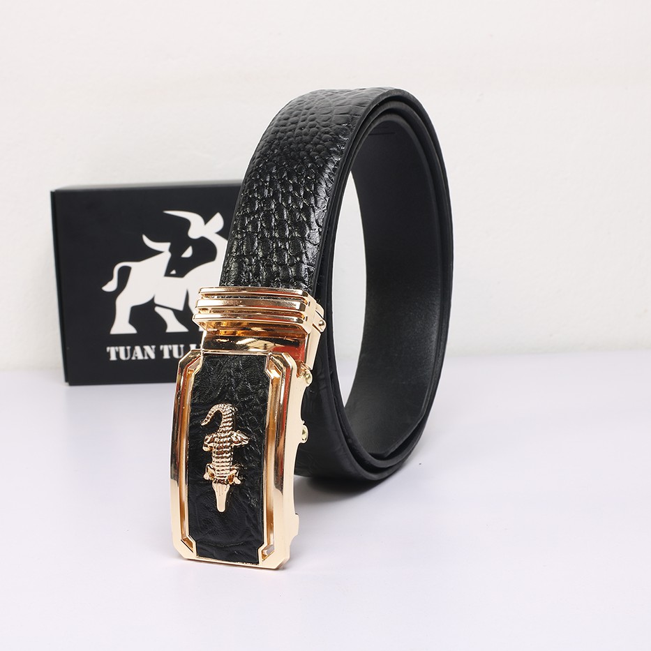 Thắt lưng bản to da thật - Dây nịch lưng da bò thật 100% vân cá sấu cao cấp