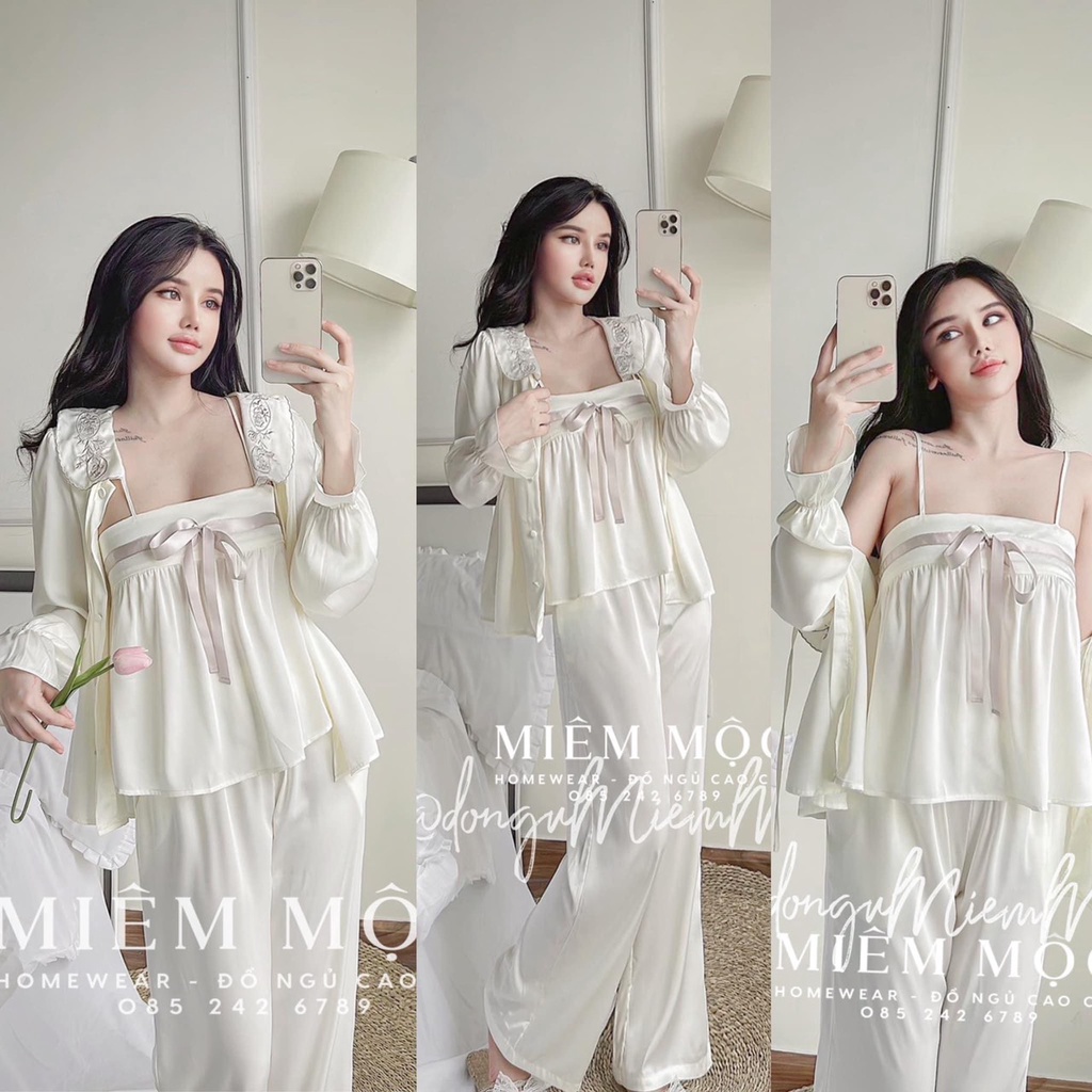 Set 3 món bộ ngủ kèm áo choàng MIEMMOC hàng quảng châu cao cấp - Hàng có sẵn
