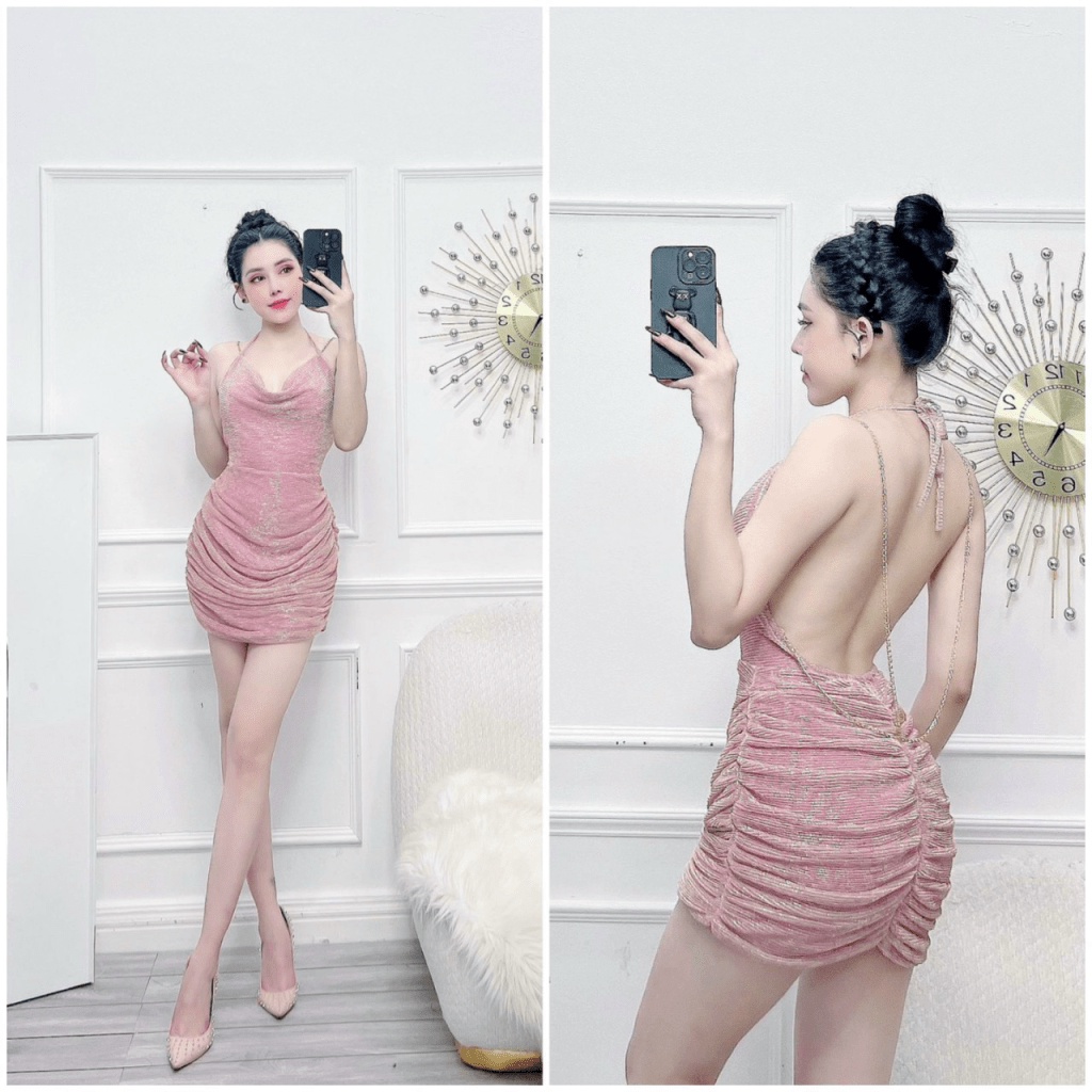 (Mẫu Mới) Mẫu Thiết Kế Cho Các Nàng Tự Tin Khoe Body-- Mẫu Đầm Xốp Dập Ly Hở Lưng Siêu Xinh UP h.h.p