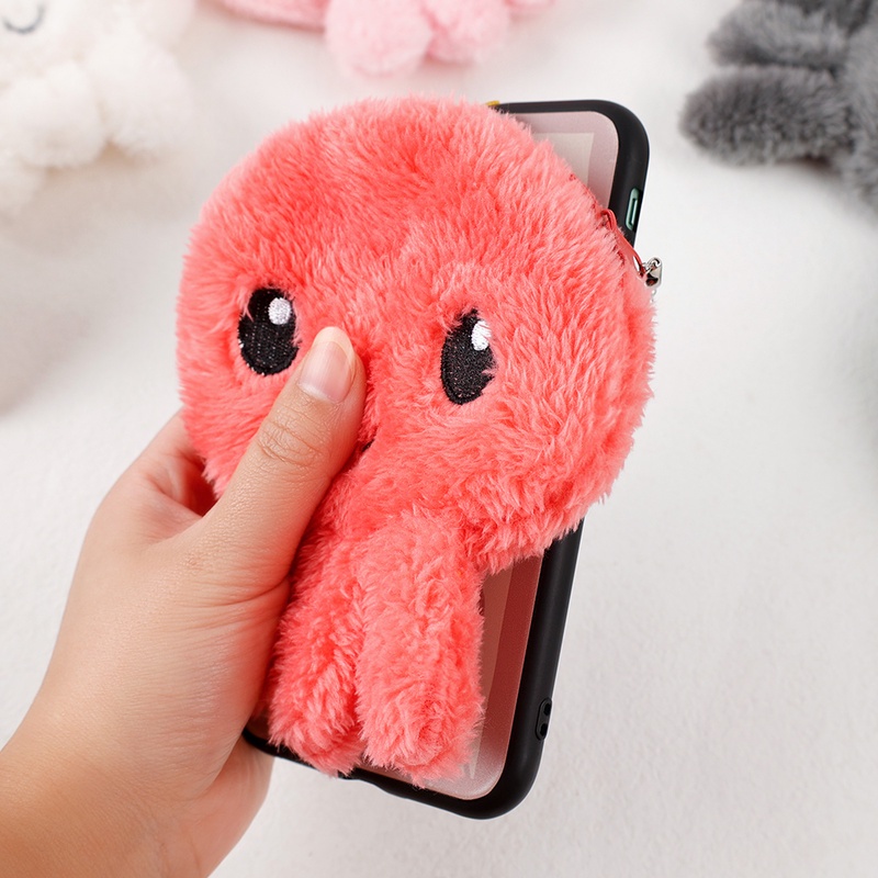Túi Đựng Tiền Xu/Chìa Khóa Hình Bạch Tuộc Hoạt Hình Bằng Vải Lông Mềm Dễ Thương