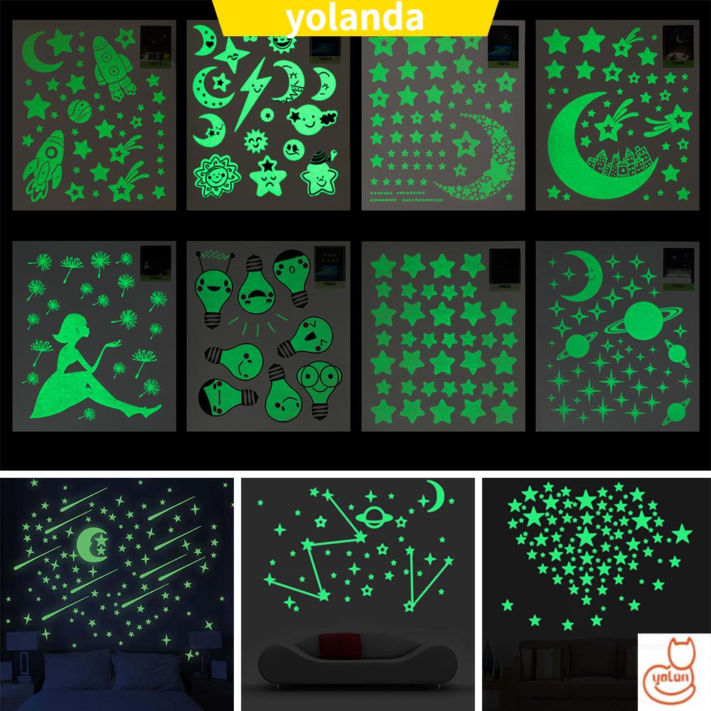 Miếng dán tường dạ quang hình ngôi sao / mặt trăng hoạt hình diy trang trí phòng ngủ cho bé