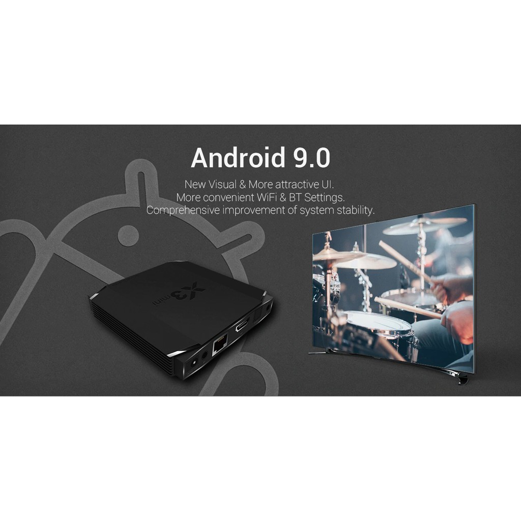 Android TV X3 Mini có điều khiển giọng nói 4GB Ram, 32GB bộ nhớ trong, Android 9.0 cài sẵn bộ ứng dụng giải trí cao cấp