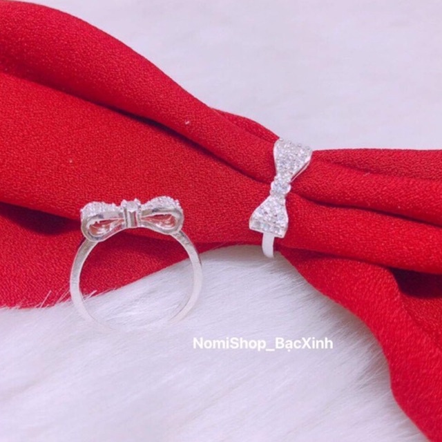 Nhẫn nữ bạc ta. Nhẫn nơ phồng đính đá nhỏ xinh xắn thời trang Mainomi Shop Bạc Xinh