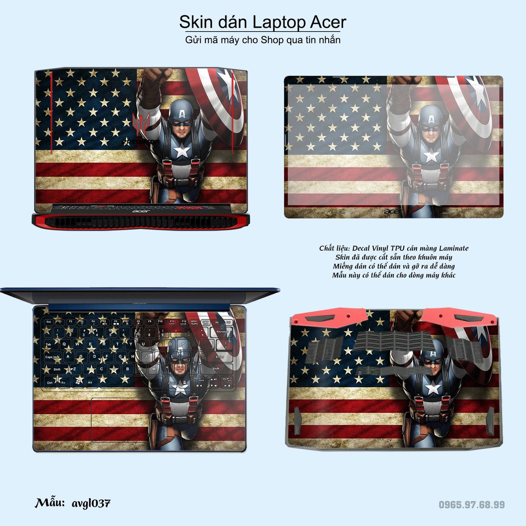 Skin dán Laptop Acer in hình Avenger (inbox mã máy cho Shop)