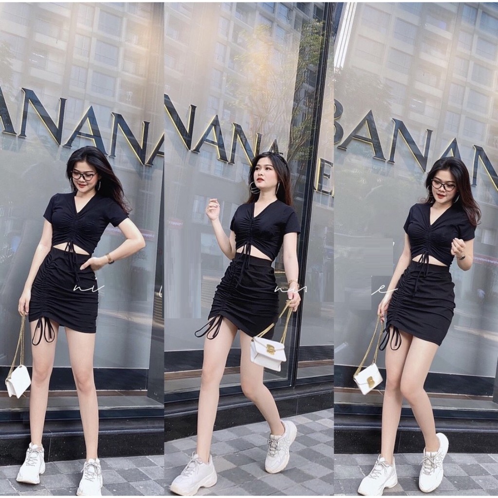 Set Áo Croptop kèm Chân váy rút cực xinh