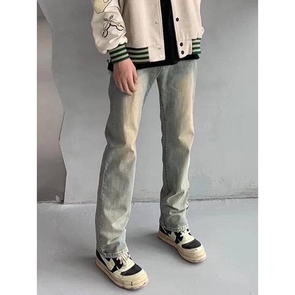⚡️Sẵn - Quần bò jean, jeans nam nữ ống rộng suông màu xanh Wash bụi bặm⚡️