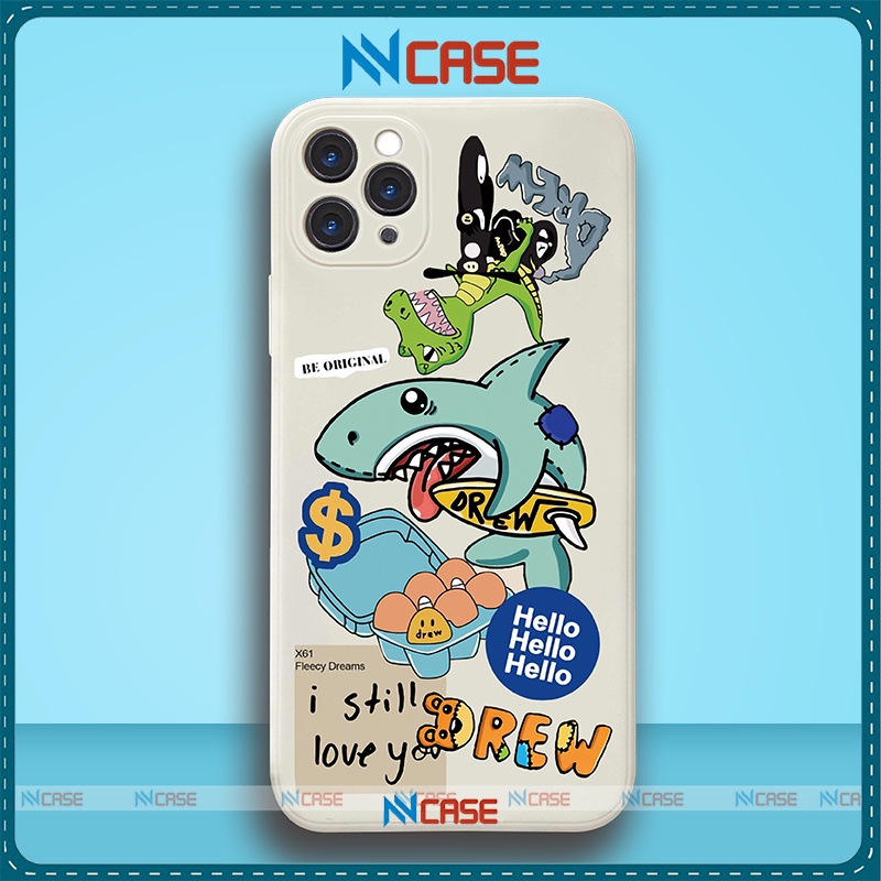 Ốp lưng iPhone Drew cá mập cạnh viền vuông silicon mềm dẻo bảo vệ camera cho iphone 6/6s/7/8/X/XS/11/12/13 Pro Plus Max