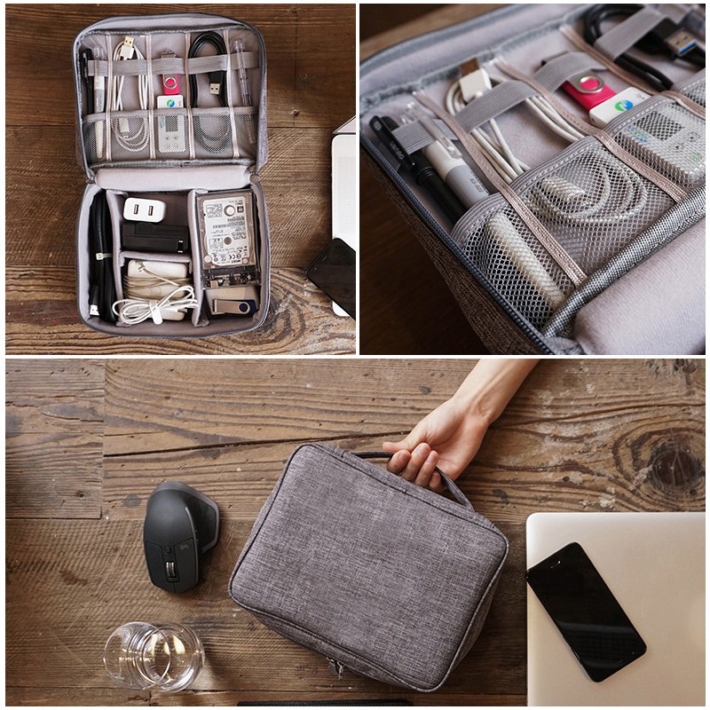 Túi Đựng Phụ Kiện Điện Tử Hai Lớp Chống Nước Có Tay Cầm 4 Màu Sắc Tùy Chọn