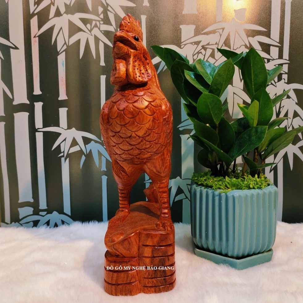 Tượng con gà trống cao 30 cm gỗ hương
