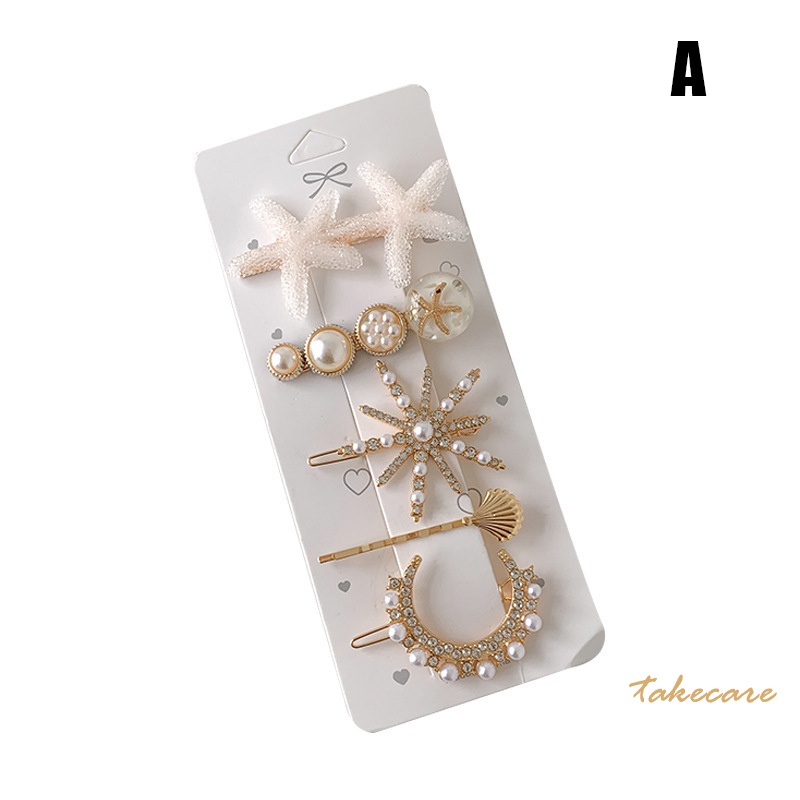 Set 5 kẹp tóc đính hạt kim loại phong cách vintage ngọt ngào cho nữ