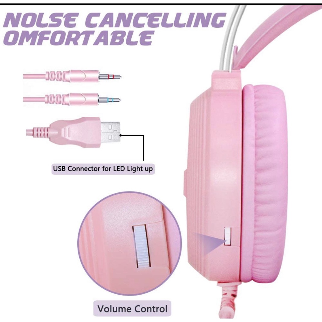 Tai Nghe Gaming Chụp Tai chuyên Game , học online Có Mic Đàm Thoại, đèn led cực đẹp kết nối cổng usb+3.5-XL MÀU HỒNG