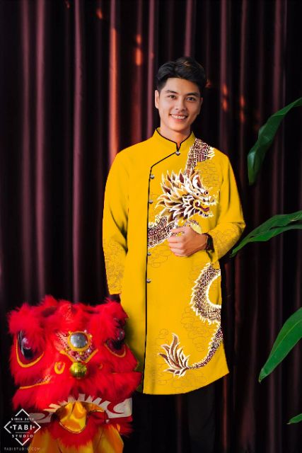 Áo dài cách tân nam chất gấm thương Hải