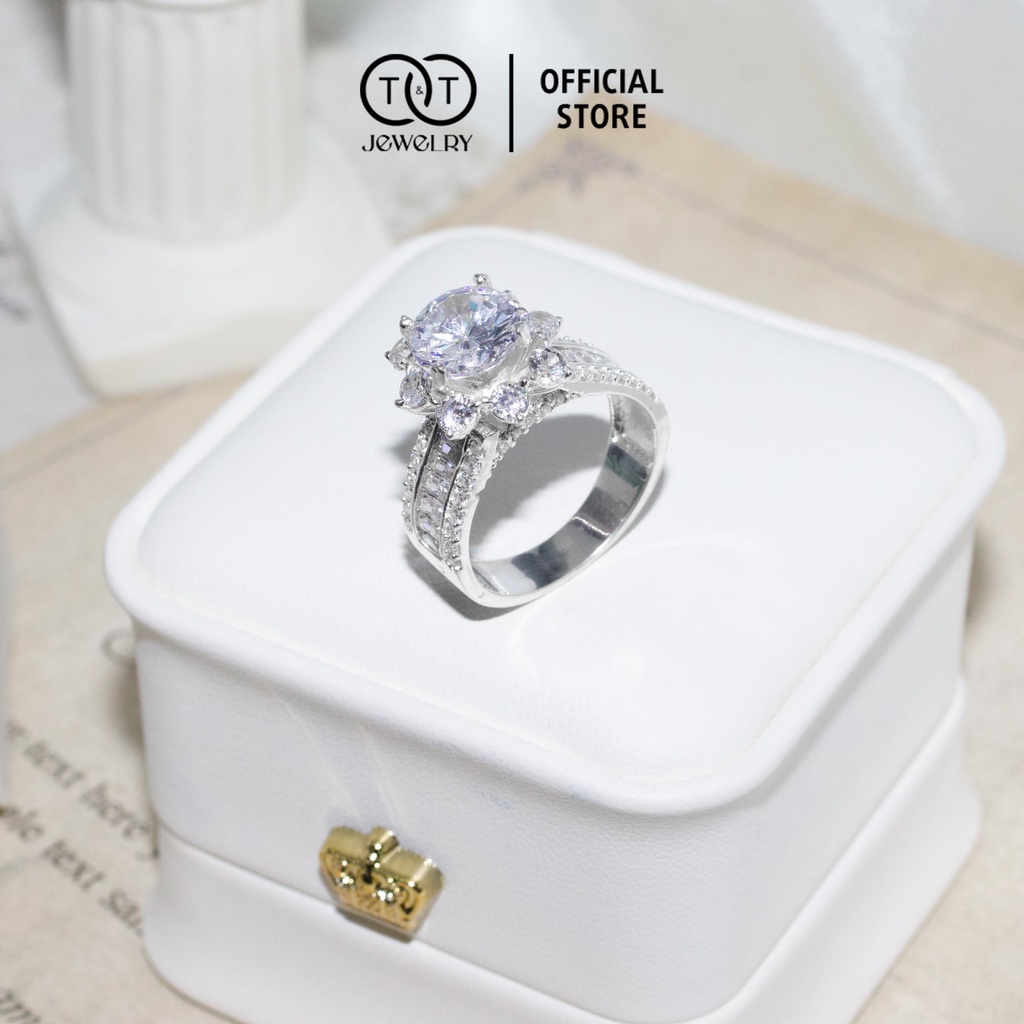 Nhẫn Bạc Nữ Đính Đá Nhô Hoa Sen sang trọng s925 T&amp;T Jewelry NN040