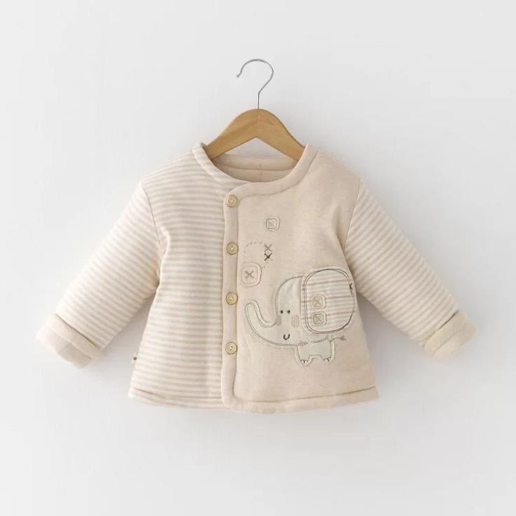 Áo khoác chần bông cho bé 0-4 tuổi 100% cotton hữu cơ tự nhiên thêu họa tiết đáng yêu cho bé trai bé gái