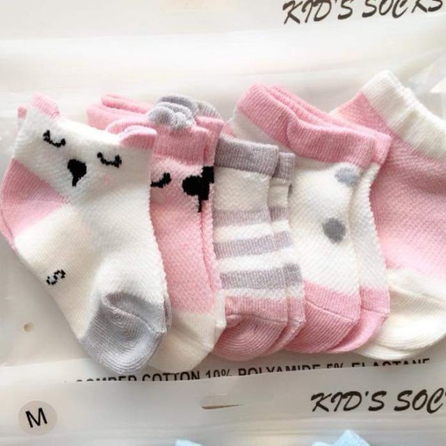 Set 5 đôi tất lưới cổ ngắn Robibabi cho bé, tất lưới kidsocks thông hơi siêu thoáng