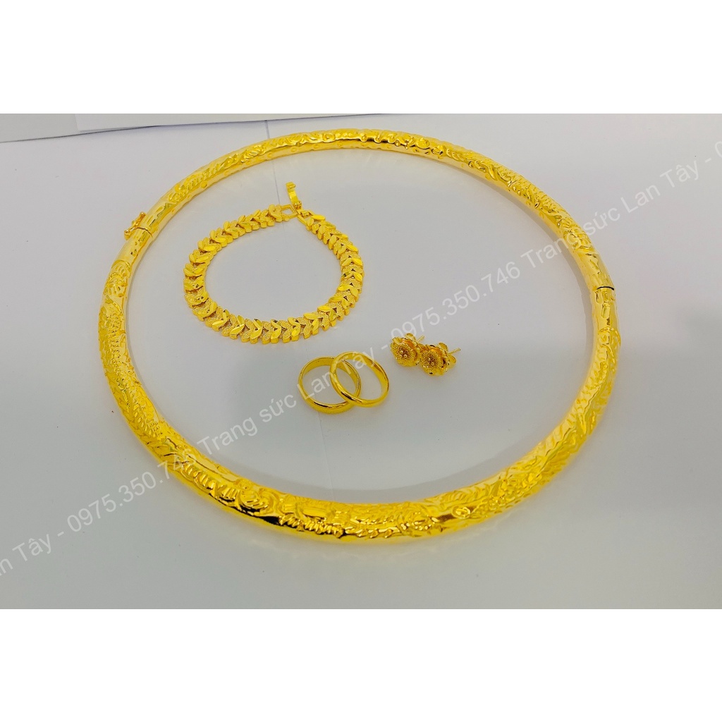 Bộ kiềng cưới dát vàng 9999 mới, tặng kèm hộp + nhẫn