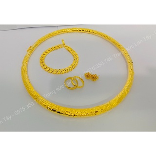 Bộ kiềng cưới dát vàng 9999 mới, tặng kèm hộp + nhẫn