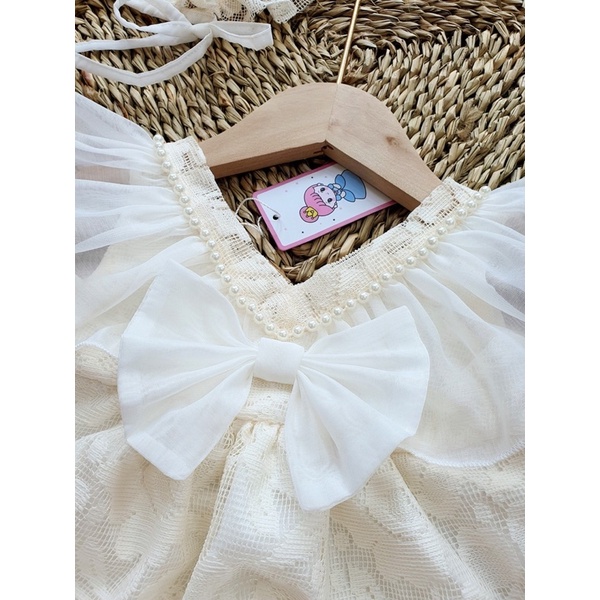 Bodysuit Váy Hoa Nhí Hồng Cam, Body Ren Nơ Trắng Thiết Kế Xinh Xắn Cho Bé Gái Diện Hè