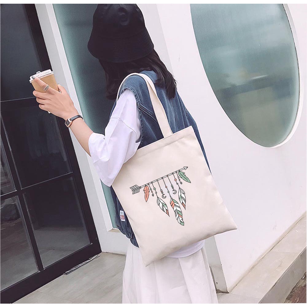 Túi Vải Tote GINKO Kiểu Basic dây kéo In Hình Boho Arrow