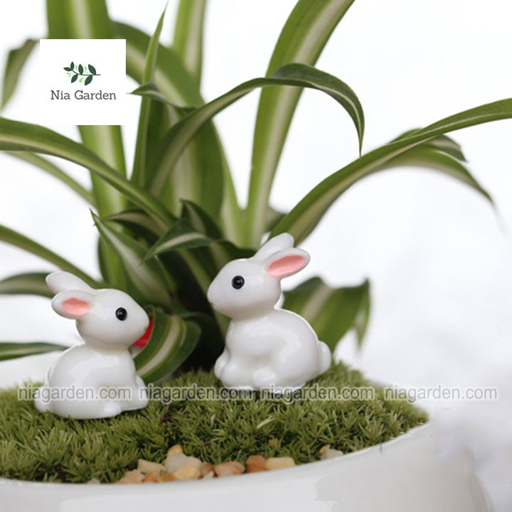 Tiểu cảnh thỏ trắng tai dài mô hình mini trang trí vườn chậu cây hồ cá terarium Nia Garden N5