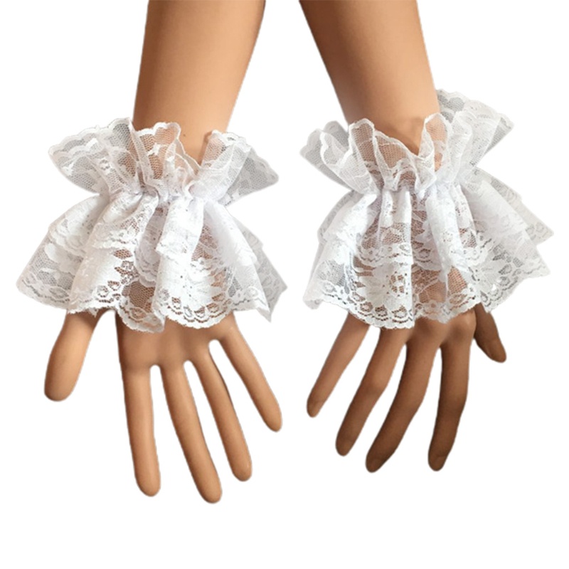 Cổ tay áo giả thiết kế xếp nếp vải ren hoa co giãn phong cách Lolita