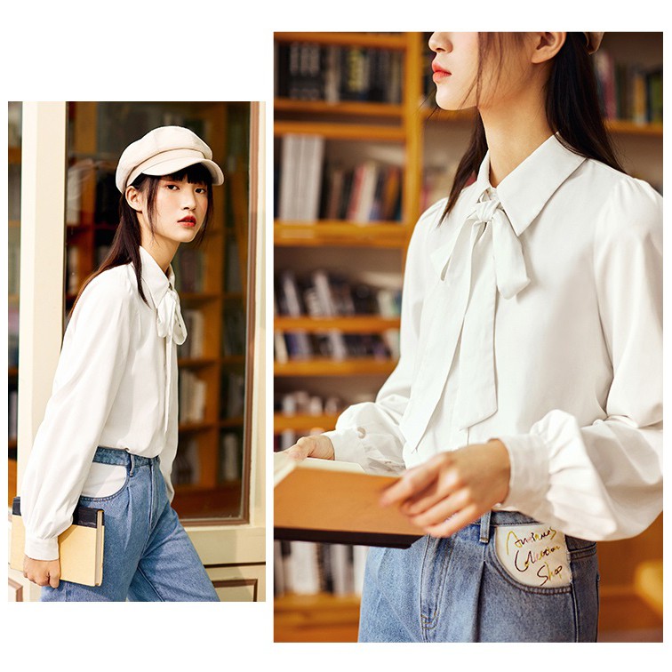 Áo Thời Trang Công Sở Nữ Cổ Đức Thắt Nơ, Sơ Mi Trắng Lụa cát Basic Quyên Fashion AA533