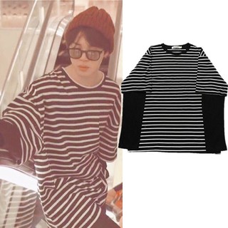 Áo tay nối kẻ đen giống BTS Jimin