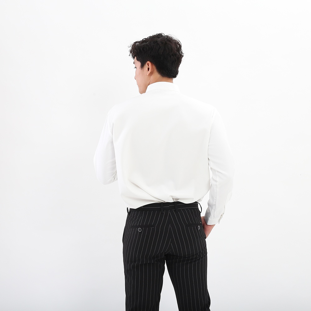 [Mã LT50 giảm 50k đơn 250k] Áo sơ mi nam BOTEE Cổ Tàu màu trắng form rộng dài tay cao cấp | BigBuy360 - bigbuy360.vn