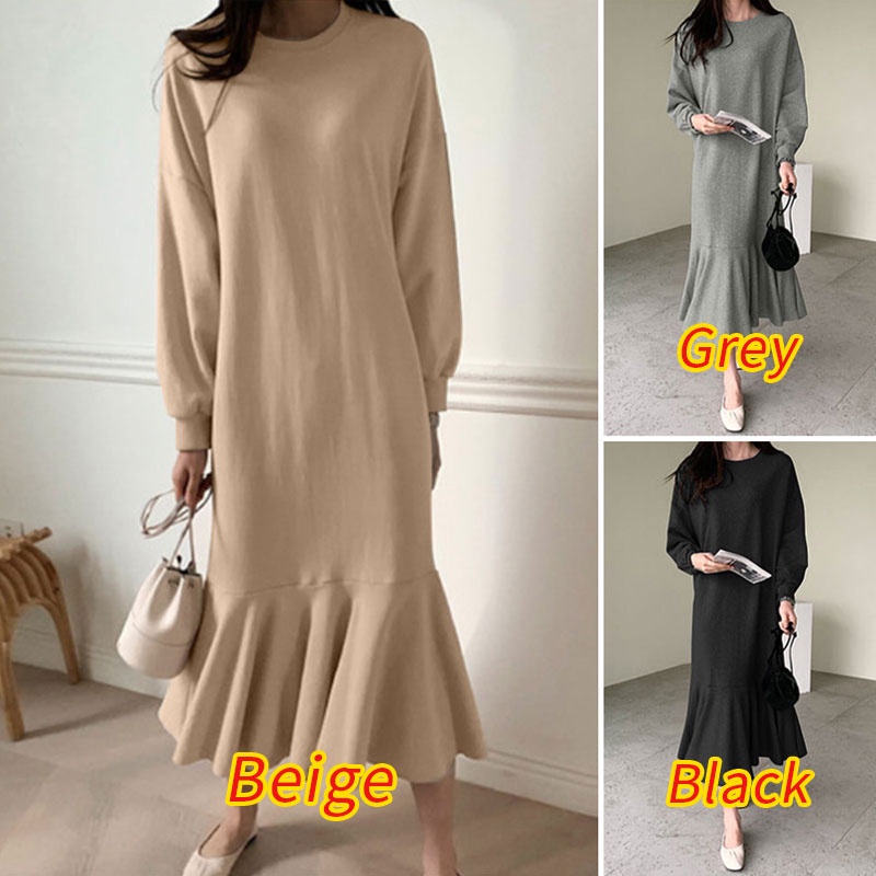 Đầm ZANZEA cổ tròn tay dài phối bèo kiểu dáng rộng rãi cho nữ