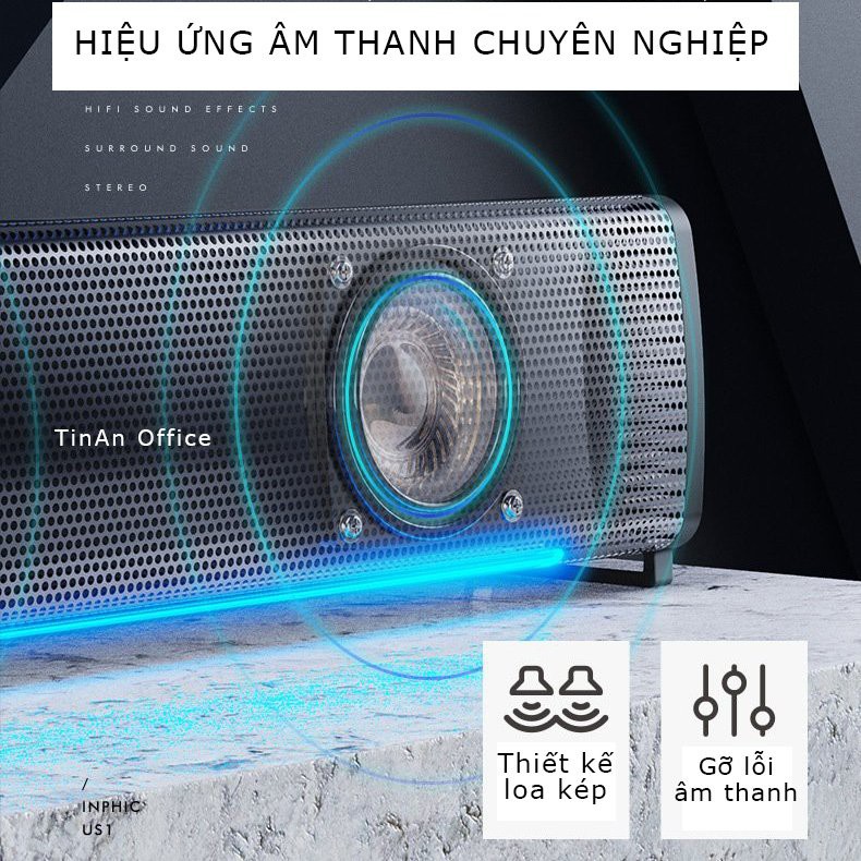 Loa Mini Có Dây Inphic US1 Âm Thanh Vòm Stereo Ánh Sáng LED Cho Máy Tính Bàn, Laptop, Tivi