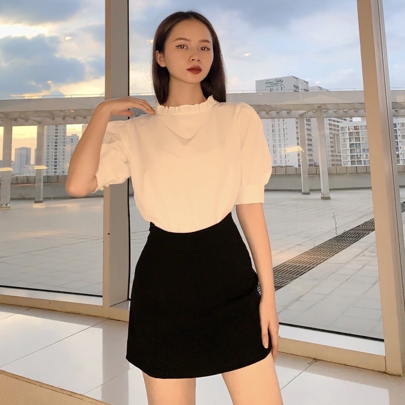 HÌNH CHÍNH CHỦ - Áo cổ bèo tay phồng tiểu thư , bánh bèo