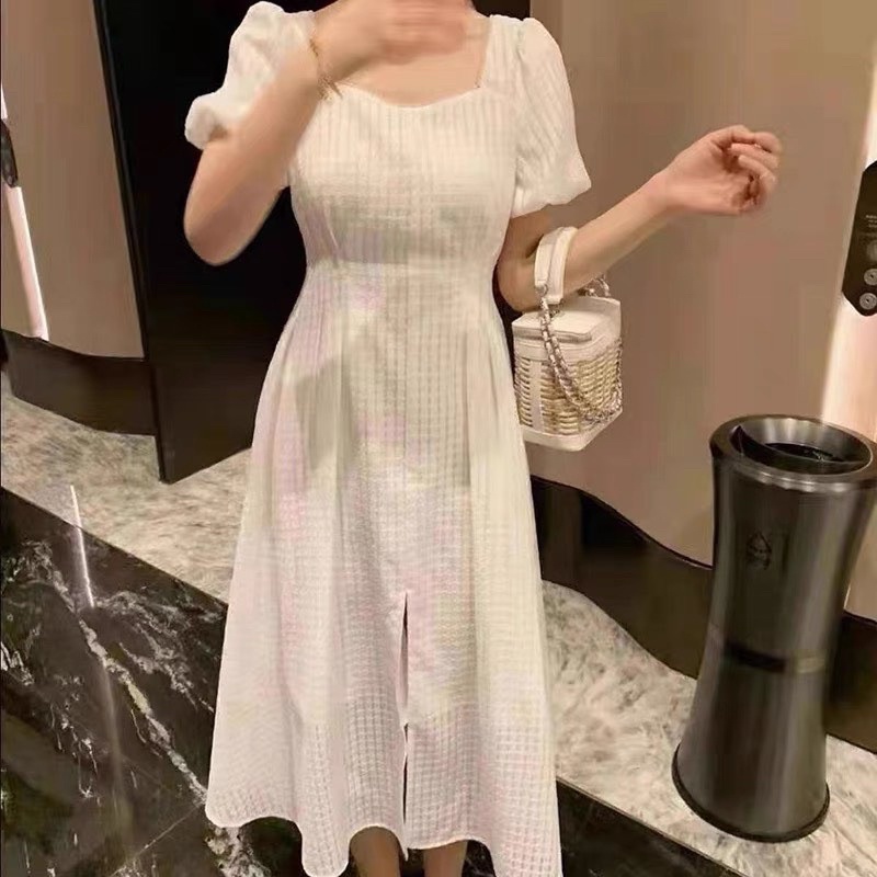 ĐẦM TRẮNG Ô NHÍ TAY BO CỔ VIỀN HẠT XẺ TÀ