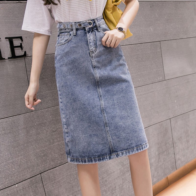 Chân Váy Jean Chữ A Lưng Cao Phong Cách Hàn Quốc Thời Trang Xuân Thu 2021