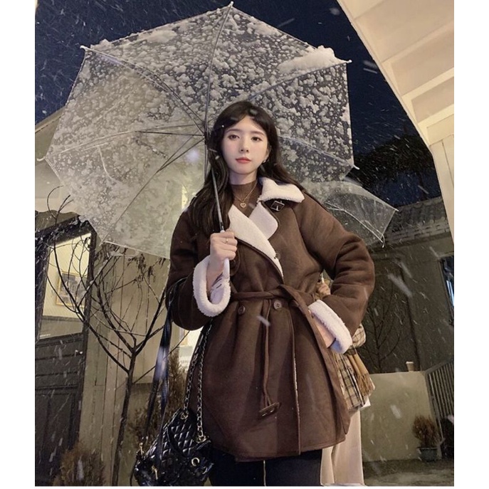 Áo khoác da lót lông dáng dài