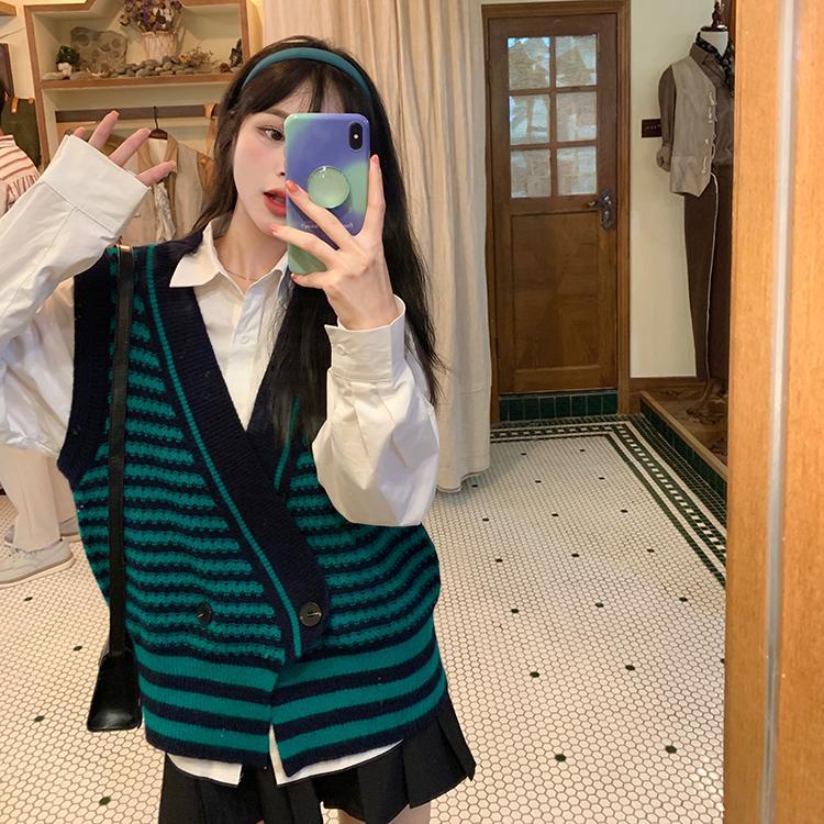 Áo gile len thừng dày dặn form đẹp họa tiết kẻ sọc màu trơn thời trang Hàn Quốc dễ phối đồ | BigBuy360 - bigbuy360.vn