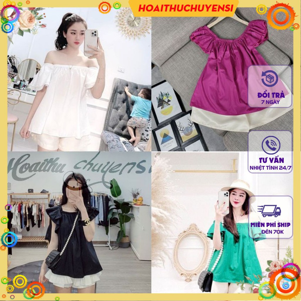 Set Trễ Vai Hồng Cánh Tiên Mix Quần Short