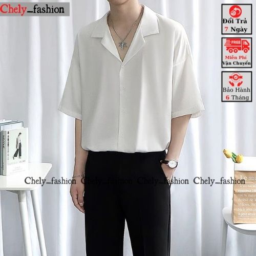 Áo sơ mi tay ngắn nam nữ form rộng, sơ mi cộc tay unisex Hàn Quốc, chất vải lụa dãn Chely_fashion