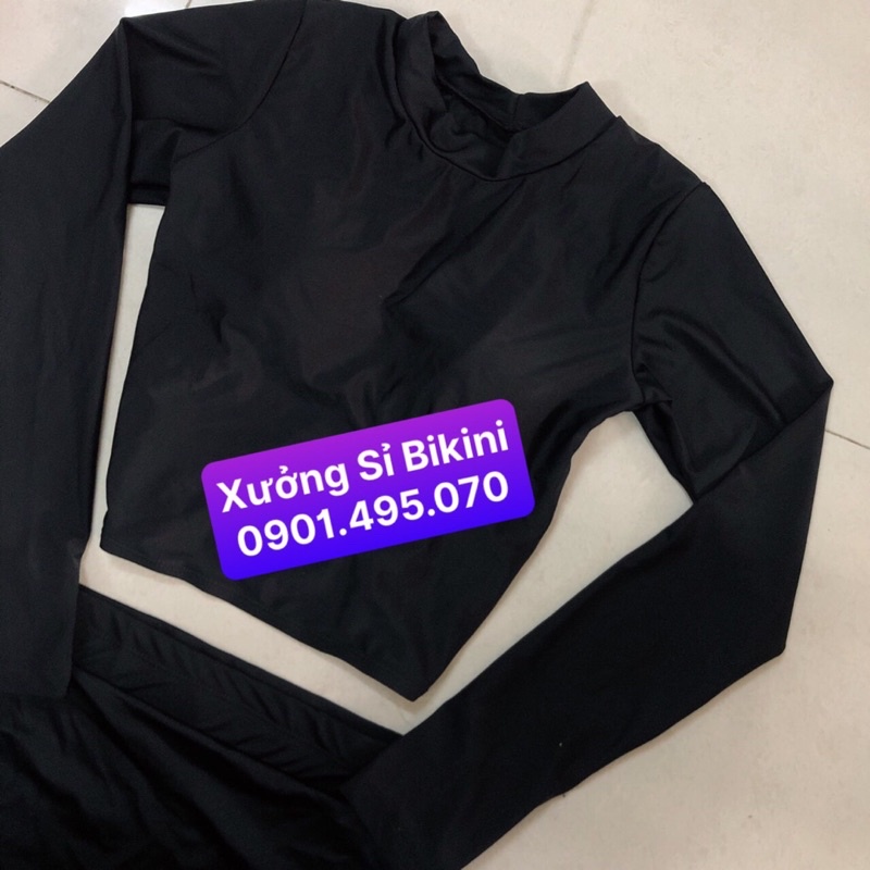 [BIKINI LOẠI ĐẸP] Đồ bơi nữ bikini đi biển nữ 2 mảnh lưng cao áo tay dài đen cá tính