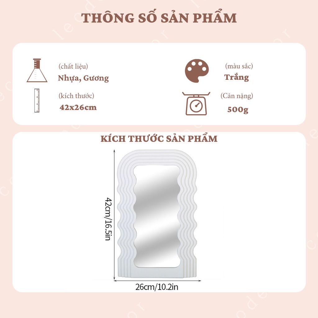 Gương trang điểm để bàn lượn sóng phong cách tối giản, gương để bàn xinh xắn Hàn Quốc– LEODEN Decor