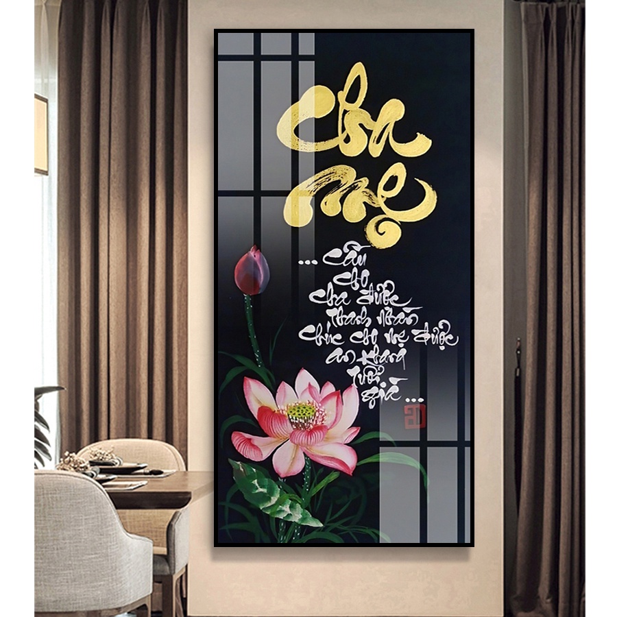 Tranh tráng gương nghệ thuật thư pháp ý nghĩa, thegioiquatangonline.vn, chủ đề in chữ cha mẹ, tâm, gia đình
