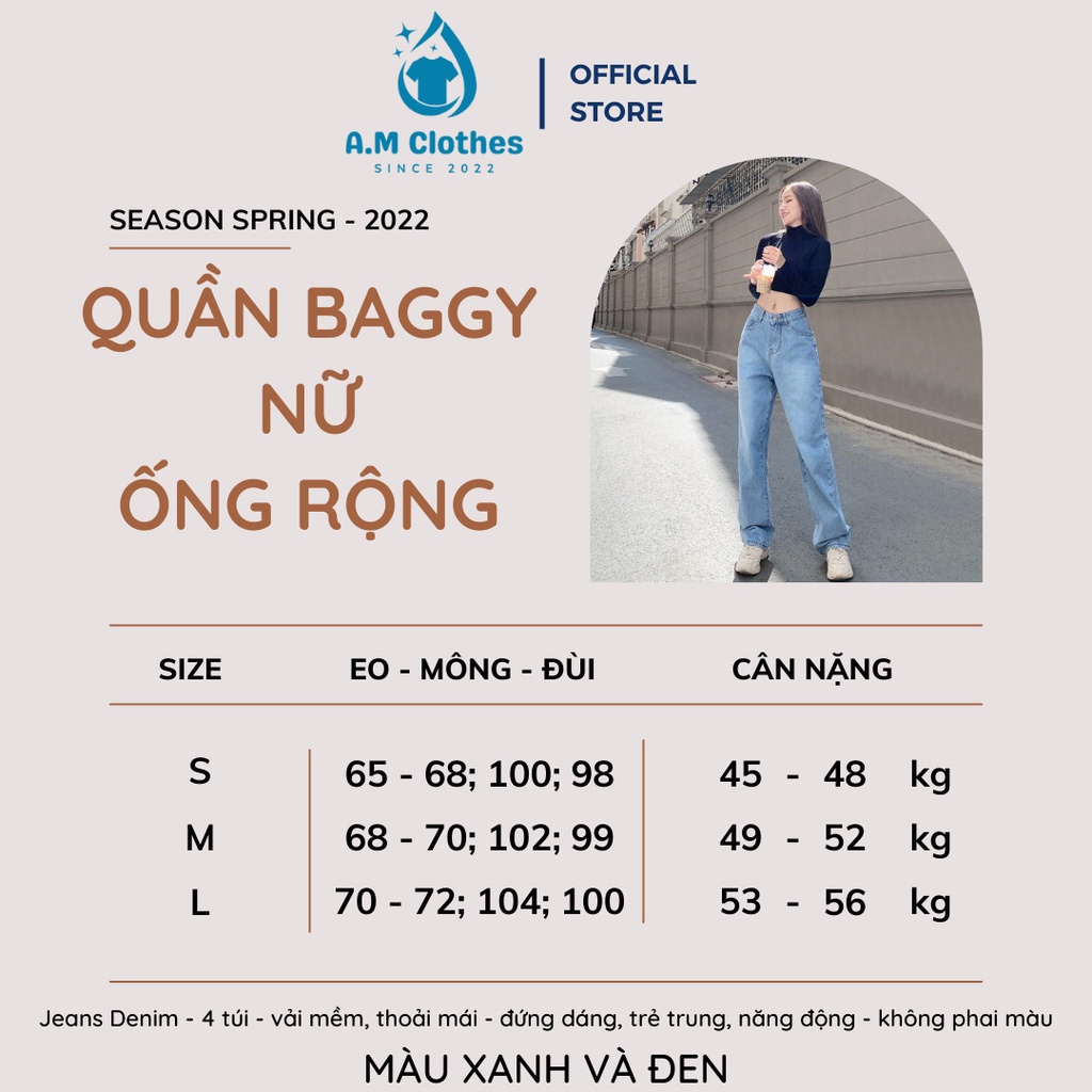 Quần bò ống rộng nữ cạp cao A.M Clothes quần jeans ống rộng lưng cao, vải bò dày đẹp, không giãn,dáng suông kiểu baggy