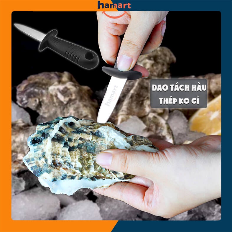 Dao Tách Vỏ Hàu Thép Không Rỉ Cán Đen Inox Cứng Cáp Tách Sò Mở Vỏ Hải Sản Tiện Lợi