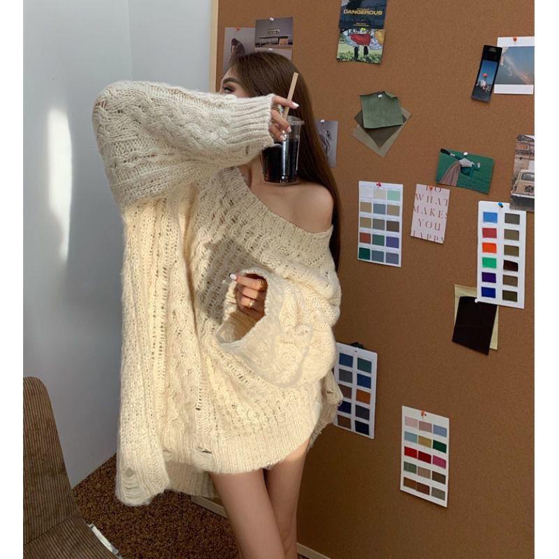 Áo sweater Dáng Rộng Màu Trơn Phong Cách Cổ Điển Thời Trang Mùa Thu Xinh Xắn Cho Nữ