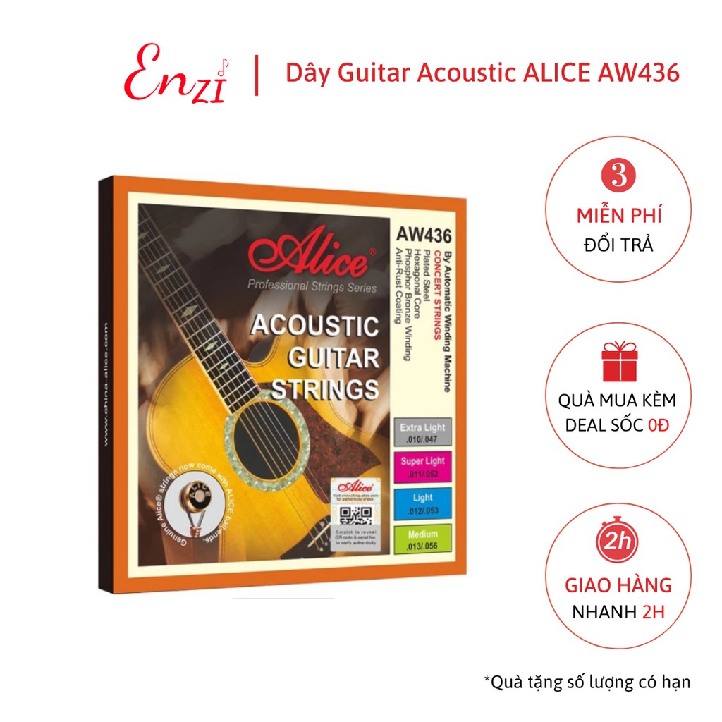 Dây đàn guitar acoustic Alice AW436 AW432 A206 A406 cỡ 11 chính hãng dây sắt cho đàn ghi ta ENzi