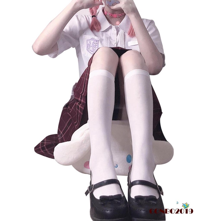 Vớ nữ cao đến gối bằng vải nhung màu trơn mềm mại giữ ấm thời trang