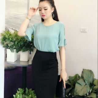 Sơ mi xanh m. bộ m. cvay đen s